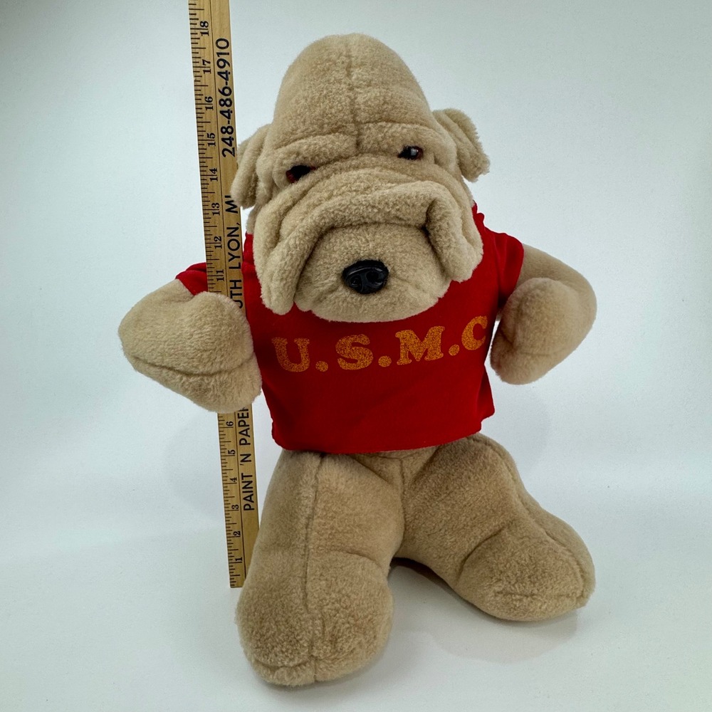 Vintage Mary Meyer USMC Chesty Bulldog Plush Mascot Red Shirt 18" stuffed animal